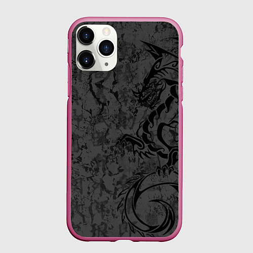 Чехол iPhone 11 Pro матовый Black dragon - grunge / 3D-Малиновый – фото 1