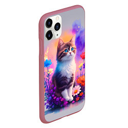 Чехол iPhone 11 Pro матовый Котик и акварель, цвет: 3D-малиновый — фото 2
