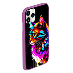 Чехол iPhone 11 Pro матовый Неоновый пушистик - кот, цвет: 3D-фиолетовый — фото 2