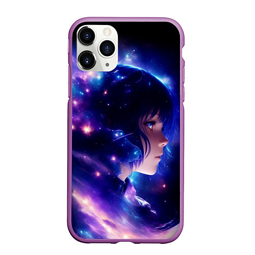 Чехол iPhone 11 Pro матовый Космическая женщина / 3D-Фиолетовый – фото 1