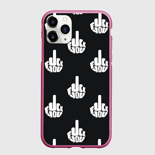 Чехол iPhone 11 Pro матовый С факами на английском - паттерн / 3D-Малиновый – фото 1