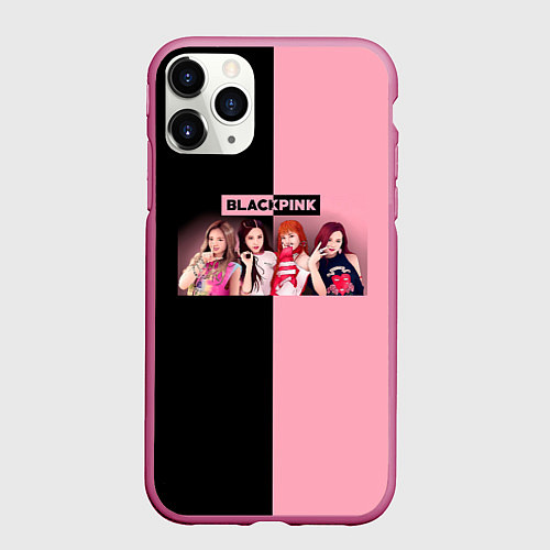 Чехол iPhone 11 Pro матовый Черно-розовый градиент Black Pink / 3D-Малиновый – фото 1
