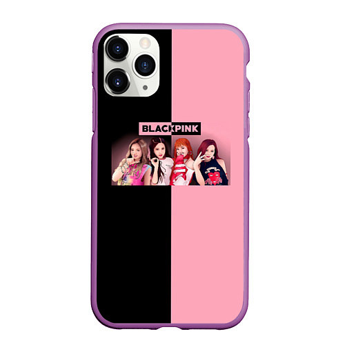 Чехол iPhone 11 Pro матовый Черно-розовый градиент Black Pink / 3D-Фиолетовый – фото 1