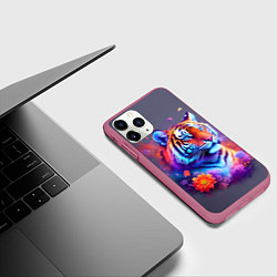 Чехол iPhone 11 Pro матовый Тигр и краски - нейросеть, цвет: 3D-малиновый — фото 2
