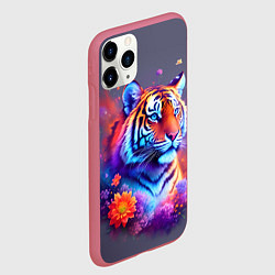 Чехол iPhone 11 Pro матовый Тигр и краски - нейросеть, цвет: 3D-малиновый — фото 2
