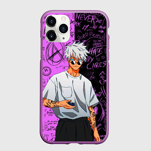 Чехол iPhone 11 Pro матовый Модный Сатору Годжо - Магическая битва / 3D-Фиолетовый – фото 1