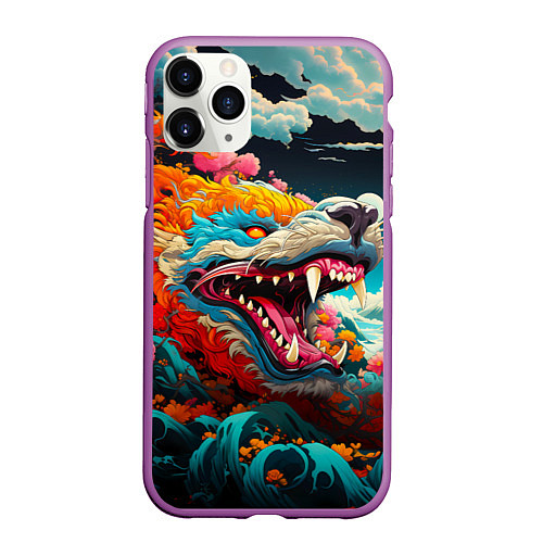 Чехол iPhone 11 Pro матовый Художественный дракон от нейросети / 3D-Фиолетовый – фото 1