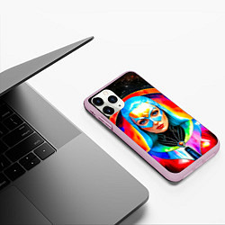 Чехол iPhone 11 Pro матовый Девушка биоробот в космосе, цвет: 3D-розовый — фото 2