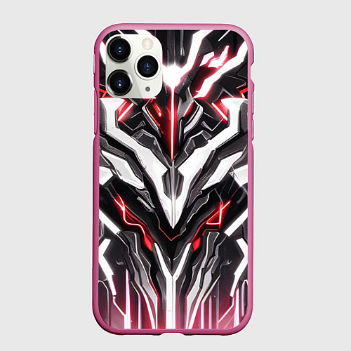 Чехол iPhone 11 Pro матовый Неоновая кибер броня красная / 3D-Малиновый – фото 1