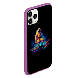 Чехол iPhone 11 Pro матовый Неоновый космонавт на луне, цвет: 3D-фиолетовый — фото 2
