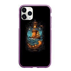 Чехол iPhone 11 Pro матовый Арт корабль в бутылке, цвет: 3D-фиолетовый