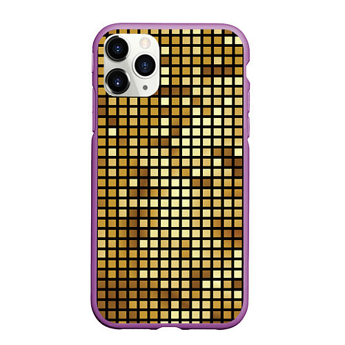 Чехол iPhone 11 Pro матовый Золотая мозаика, поверхность диско шара / 3D-Фиолетовый – фото 1