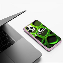 Чехол iPhone 11 Pro матовый CS GO объемные зеленые соты, цвет: 3D-розовый — фото 2