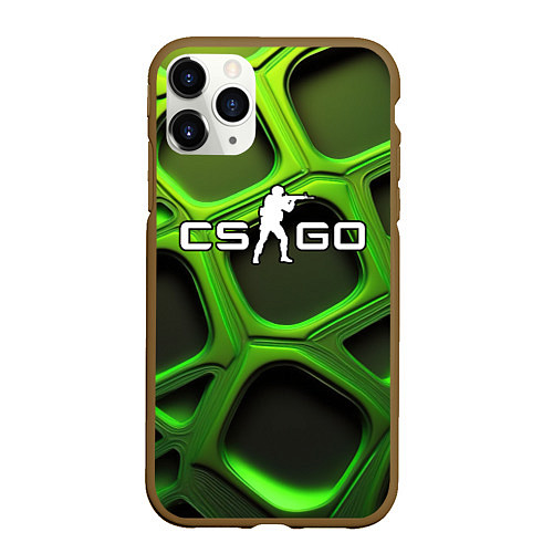 Чехол iPhone 11 Pro матовый CS GO объемные зеленые соты / 3D-Коричневый – фото 1