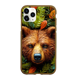 Чехол iPhone 11 Pro матовый Медведь в листьях, цвет: 3D-коричневый