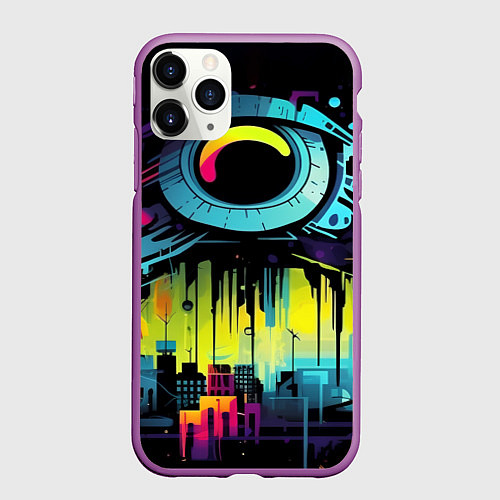 Чехол iPhone 11 Pro матовый The eye of cyberpunk / 3D-Фиолетовый – фото 1