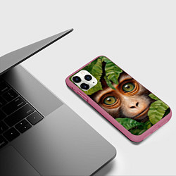Чехол iPhone 11 Pro матовый Обезьяна в джунглях, цвет: 3D-малиновый — фото 2