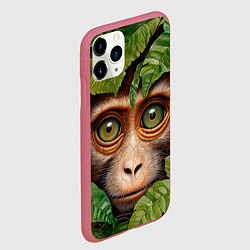 Чехол iPhone 11 Pro матовый Обезьяна в джунглях, цвет: 3D-малиновый — фото 2