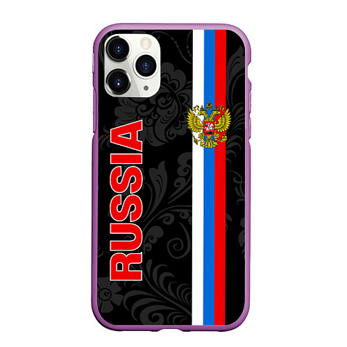 Чехол iPhone 11 Pro матовый Russia black style / 3D-Фиолетовый – фото 1