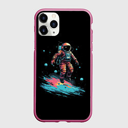 Чехол iPhone 11 Pro матовый Летящий космонавт, цвет: 3D-малиновый