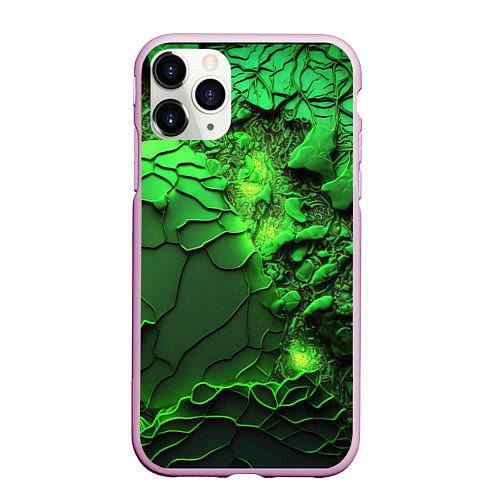 Чехол iPhone 11 Pro матовый Объемная зеленая текстура / 3D-Розовый – фото 1