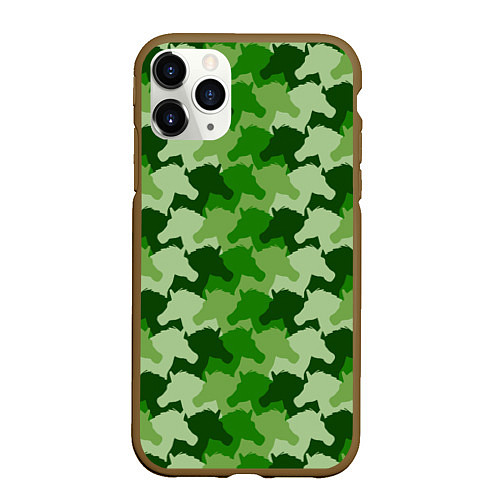 Чехол iPhone 11 Pro матовый Лошади, Единороги - камуфляж / 3D-Коричневый – фото 1