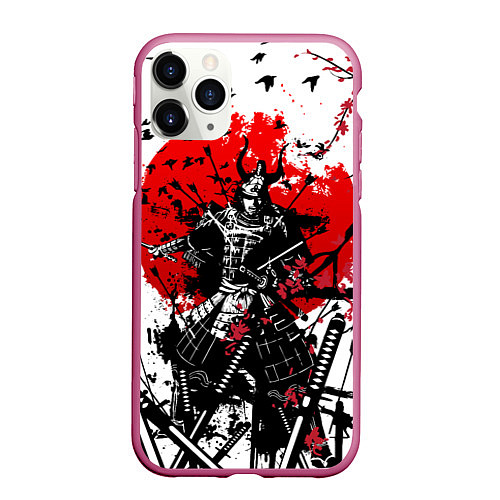 Чехол iPhone 11 Pro матовый Bushido warrior / 3D-Малиновый – фото 1