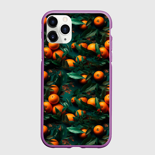 Чехол iPhone 11 Pro матовый Яркие апельсины / 3D-Фиолетовый – фото 1