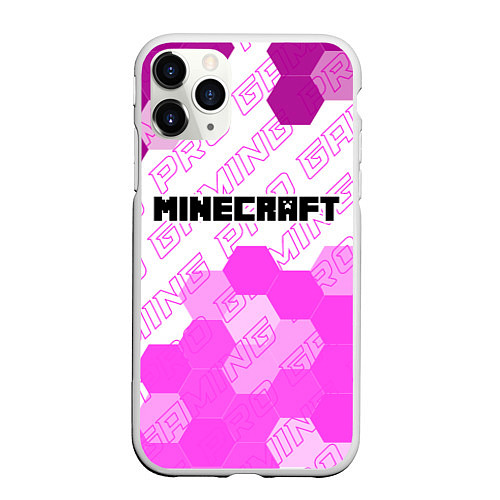 Чехол iPhone 11 Pro матовый Minecraft pro gaming: символ сверху / 3D-Белый – фото 1