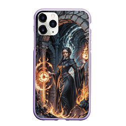 Чехол iPhone 11 Pro матовый Ведьма с черными собаками и огонь в руинах, цвет: 3D-светло-сиреневый