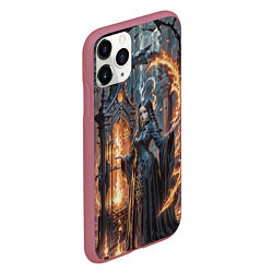 Чехол iPhone 11 Pro матовый Готическая ведьма и огонь в подземелье, цвет: 3D-малиновый — фото 2