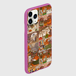 Чехол iPhone 11 Pro матовый Коллаж из сказочных зверей - совы, белки, ёжики, цвет: 3D-фиолетовый — фото 2