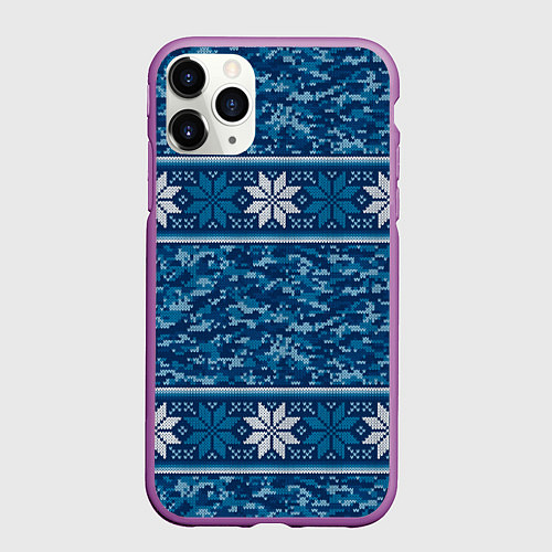 Чехол iPhone 11 Pro матовый Камуфляжный свитер - алатырь / 3D-Фиолетовый – фото 1