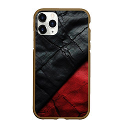 Чехол iPhone 11 Pro матовый Черно - красная кожа, цвет: 3D-коричневый