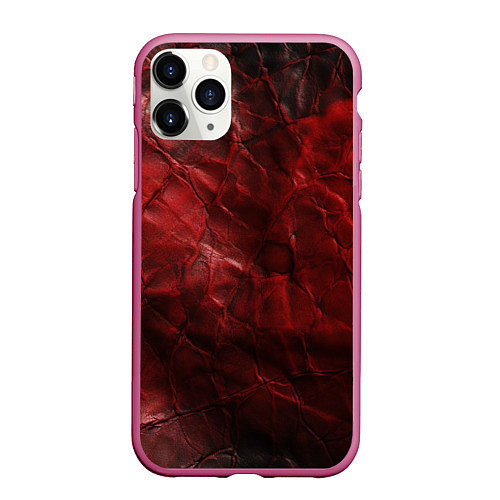 Чехол iPhone 11 Pro матовый Текстура красная кожа / 3D-Малиновый – фото 1