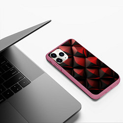 Чехол iPhone 11 Pro матовый Объемная текстура красная кожа, цвет: 3D-малиновый — фото 2