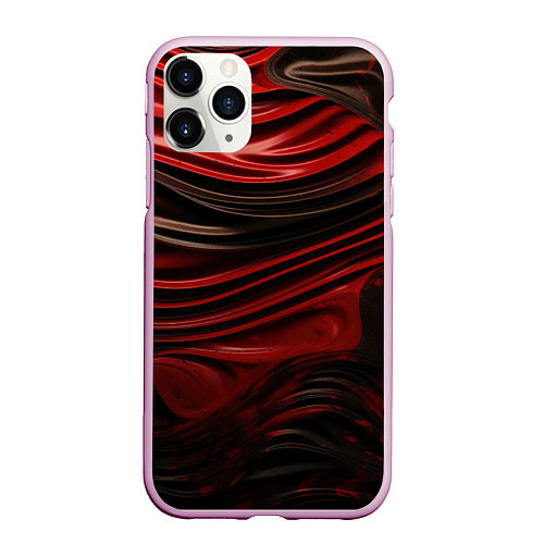 Чехол iPhone 11 Pro матовый Кожаная красная и черная текстура / 3D-Розовый – фото 1