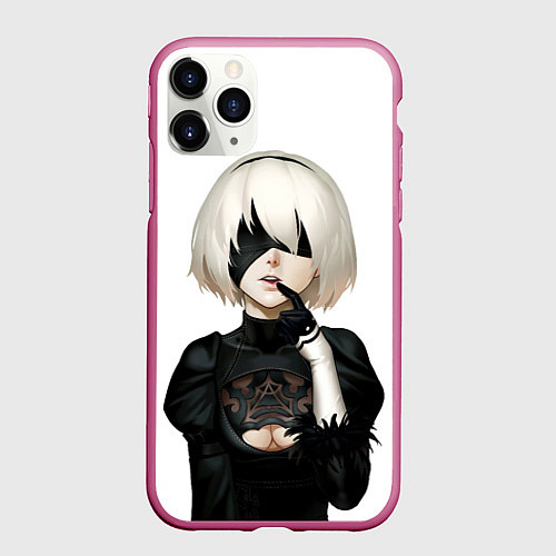 Чехол iPhone 11 Pro матовый Nier: Automata - 2B Кибергражданка / 3D-Малиновый – фото 1