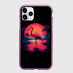 Чехол iPhone 11 Pro матовый Розовый фламинго среди пальм