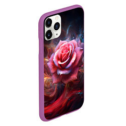 Чехол iPhone 11 Pro матовый Алая космическая роза - Нейросеть, цвет: 3D-фиолетовый — фото 2