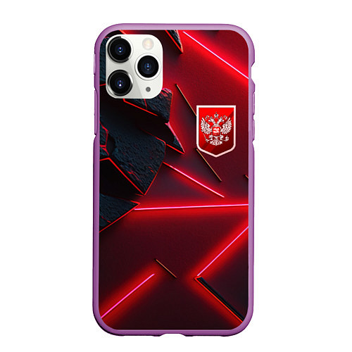 Чехол iPhone 11 Pro матовый Красный герб РФ / 3D-Фиолетовый – фото 1