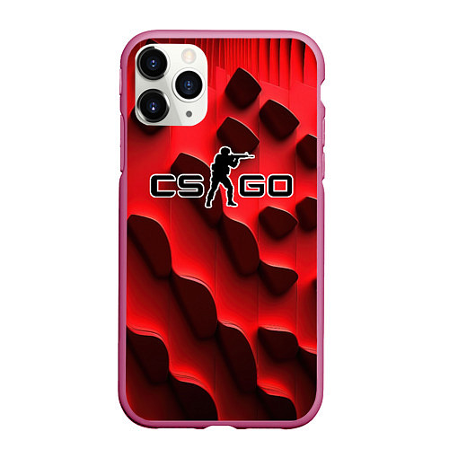 Чехол iPhone 11 Pro матовый CS GO black red abstract / 3D-Малиновый – фото 1