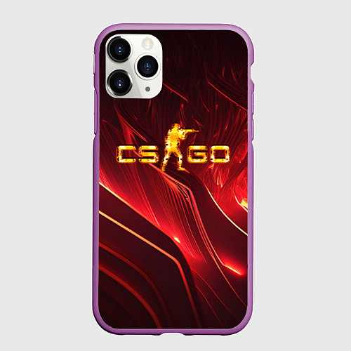 Чехол iPhone 11 Pro матовый CS GO fire logo / 3D-Фиолетовый – фото 1