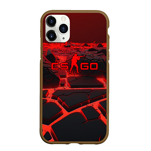 Чехол iPhone 11 Pro матовый CS GO red neon texture / 3D-Коричневый – фото 1