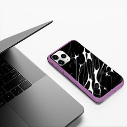 Чехол iPhone 11 Pro матовый Белые абстрактные полосы, цвет: 3D-фиолетовый — фото 2