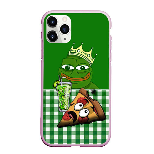 Чехол iPhone 11 Pro матовый Pepe King with pizza / 3D-Розовый – фото 1