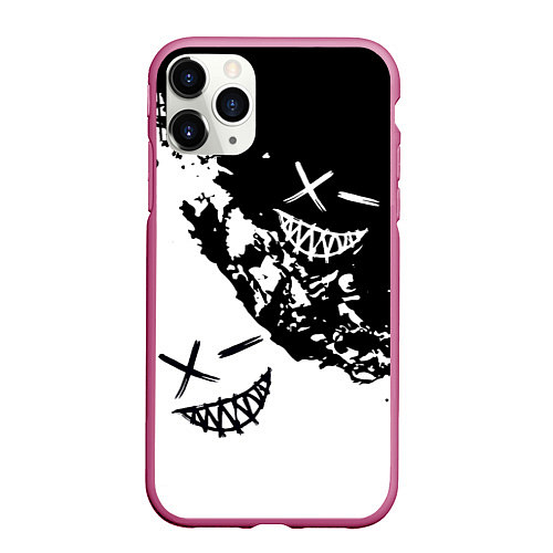 Чехол iPhone 11 Pro матовый Smile - black and white / 3D-Малиновый – фото 1