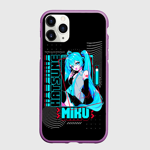 Чехол iPhone 11 Pro матовый Девочка Хацуне Мику / 3D-Фиолетовый – фото 1