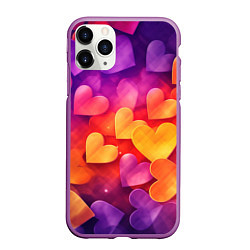 Чехол iPhone 11 Pro матовый Разноцветные сердечки