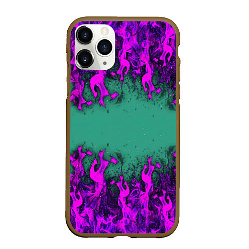 Чехол iPhone 11 Pro матовый Фиолетовое пламя / 3D-Коричневый – фото 1